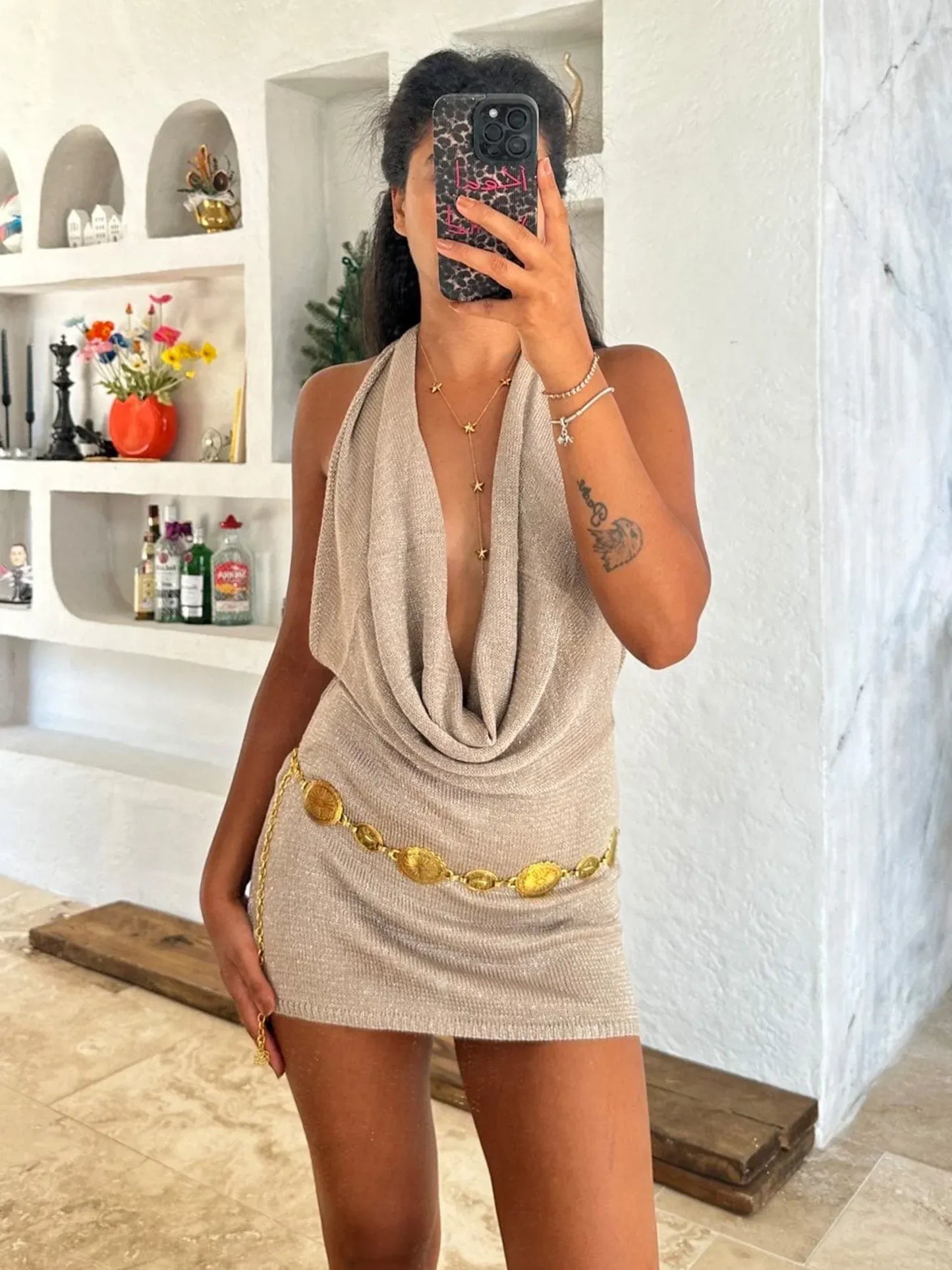 Vestido Mini Deep V Sin Espalda de Mujer